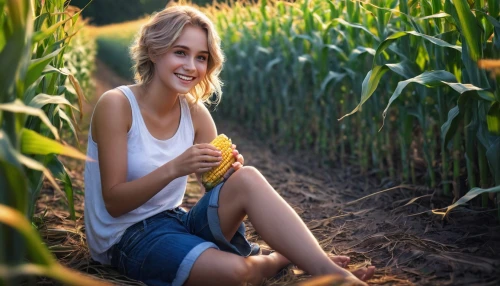 farm girl,corn field,woman eating apple,sweet corn,corn harvest,corn ordinary,corn,cornfield,forage corn,sweetcorn,agroculture,girl with bread-and-butter,poppy on the cob,corn on the cob,girl in overalls,maize,bed in the cornfield,wheat crops,corn kernels,triticum durum,Conceptual Art,Fantasy,Fantasy 17