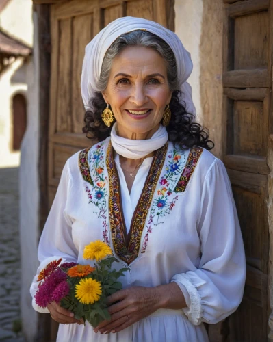 peruvian women,romanian orthodox,bulgarian,folk costume,ukrainian,romanian,spanish missions in california,bornholmer margeriten,folk costumes,rosa khutor,traditional costume,elderly lady,old woman,margarite,marguerite,russian folk style,pandero jarocho,vendor,a charming woman,sint rosa festival,Illustration,Realistic Fantasy,Realistic Fantasy 22