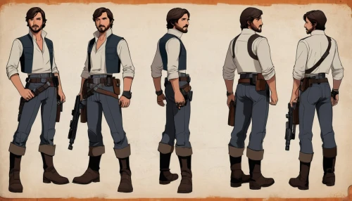 male character,gunfighter,clone jesionolistny,mountain vesper,revolvers,main character,jeans pattern,colt,gunsmith,lando,a uniform,carpenter jeans,the sandpiper general,gun holster,cowboy bone,male poses for drawing,drover,lumberjack pattern,rifle,sheriff,Unique,Design,Character Design
