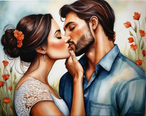 romantic portrait,romantic scene,oil painting on canvas,amorous,art painting,young couple,kissing,first kiss,couple in love,love in the mist,beautiful couple,girl kiss,romantic look,honeymoon,kiss flowers,scent of roses,love couple,cheek kissing,romance novel,oil painting,Conceptual Art,Daily,Daily 34