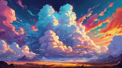 rainbow clouds,fantasy landscape,mushroom landscape,cloud mountain,cloud mountains,clouds - sky,clouds,volcanic landscape,cloudscape,sky clouds,cumulus,sky,cloud play,cloudporn,futuristic landscape,cumulus clouds,high landscape,sea of clouds,cloud mushroom,landscape background,Conceptual Art,Daily,Daily 24