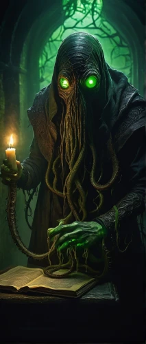 magistrate,kraken,magic grimoire,scholar,calamari,the collector,watchmaker,magus,rotglühender poker,patrol,debt spell,librarian,hag,tentacles,skeleltt,professor,cuthulu,clockmaker,argus,octopus,Illustration,Realistic Fantasy,Realistic Fantasy 18