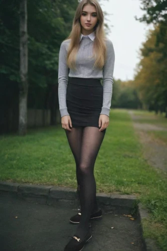 pencil skirt,black skirt,tights,in the park,in pantyhose,uk,belarus byn,walk in a park,knee-high socks,knitwear,stripped leggings,teen,school skirt,pantyhose,autumnal,autumn walk,bare legs,grey background,looking through legs,see-through clothing