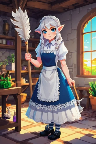 maid,aesulapian staff,girl in the kitchen,fleur de sel,milkmaid,housekeeper,blacksmith,marguerite,chef's uniform,shepherd's staff,fairy tale character,vexiernelke,etna,stechnelke,country dress,chef,elza,dane axe,farm set,knife kitchen,Unique,Pixel,Pixel 03