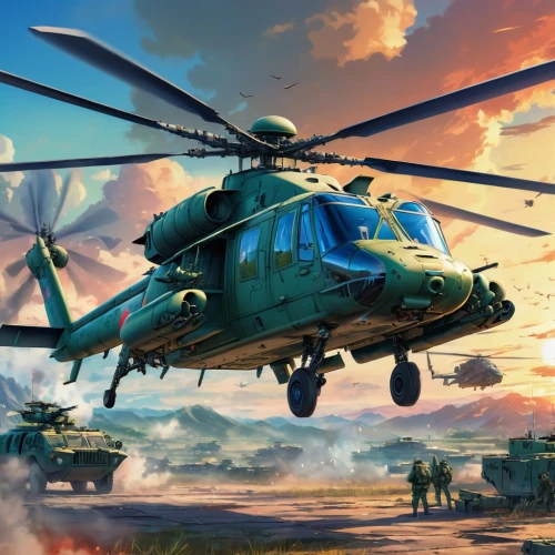military helicopter,mh-60s,mil mi-2,ah-1 cobra,mil mi-24,boeing ch-47 chinook,harbin z-9,mil mi-1,helicopters,hh-60g pave hawk,rotorcraft,eurocopter,uh-60 black hawk,hiller oh-23 raven,helicopter,sikorsky s-61,mil mi-8,ambulancehelikopter,westland terrier,mil mi-4,Illustration,Japanese style,Japanese Style 03