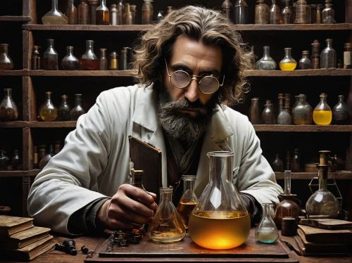 chemist,apothecary,laboratory flask,scientist,natural scientists,biologist,chemical engineer,watchmaker,erlenmeyer flask,researcher,chemical laboratory,blended malt whisky,reagents,laboratory,scotch whisky,creating perfume,erlenmeyer,professor,distillation,pharmacist,Illustration,Black and White,Black and White 09