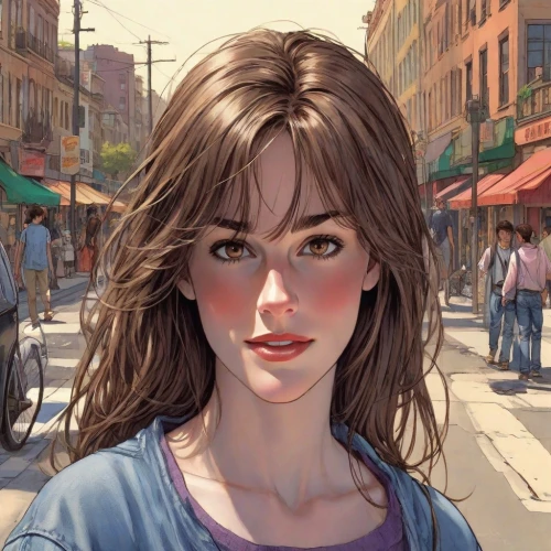 girl portrait,city ​​portrait,digital painting,world digital painting,woman at cafe,girl walking away,romantic portrait,woman shopping,the girl at the station,the girl's face,girl with bread-and-butter,girl with speech bubble,portrait background,girl in t-shirt,girl in a long,woman walking,pedestrian,a pedestrian,portrait of a girl,young woman,Digital Art,Comic