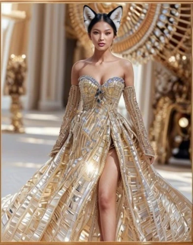 asian costume,haute couture,golden weddings,gold foil crown,gold foil 2020,gold ornaments,bridal clothing,gold foil,the carnival of venice,gold deer,evening dress,quinceanera dresses,gold spangle,gold foil mermaid,gold filigree,bollywood,fashion design,gold plated,embellishments,embellished