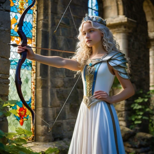 bow and arrows,bows and arrows,bow and arrow,elven,rapunzel,longbow,elsa,heroic fantasy,archery,3d archery,cinderella,accolade,fairy tale character,elf,fae,white rose snow queen,violet head elf,swordswoman,fantasy woman,cosplay image,Illustration,American Style,American Style 06