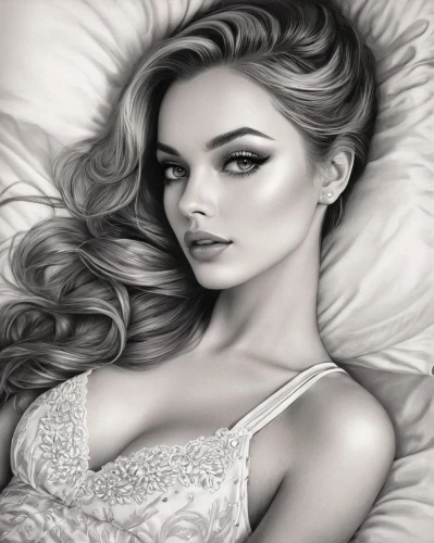 girl in bed,romantic portrait,woman on bed,fantasy portrait,realdoll,female beauty,fashion illustration,romantic look,relaxed young girl,sleeping rose,digital painting,glamour girl,woman laying down,blonde woman,bylina,sepia,bed,vintage angel,world digital painting,lying down,Illustration,Abstract Fantasy,Abstract Fantasy 10
