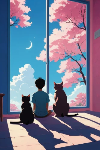 cat silhouettes,studio ghibli,house silhouette,sakura background,couple silhouette,silhouettes,silhouette art,japanese sakura background,art silhouette,two cats,cat family,cat's cafe,cat frame,atmosphere,cat lovers,would a background,takato cherry blossoms,sewing silhouettes,mouse silhouette,silhouetted,Conceptual Art,Daily,Daily 20