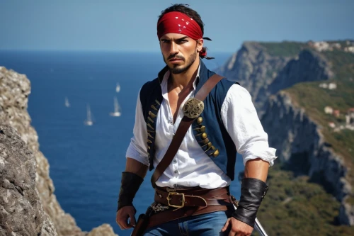 pirate,lavezzi isles,pirate treasure,east indiaman,pirates,cap de formentor,caravel,piracy,formentor,galleon,dubrovnic,scarlet sail,adventurer,lycian,male character,jolly roger,aegean,rock climbing,conquistador,the mediterranean sea,Conceptual Art,Fantasy,Fantasy 11