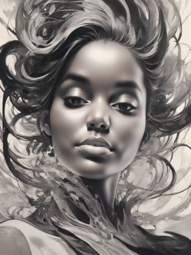 charcoal drawing,digital painting,world digital painting,airbrushed,charcoal pencil,graphite,fashion illustration,african american woman,pencil drawings,black woman,photo painting,mystical portrait of a girl,fantasy portrait,african woman,charcoal,digital art,pencil drawing,artificial hair integrations,woman face,oil painting on canvas