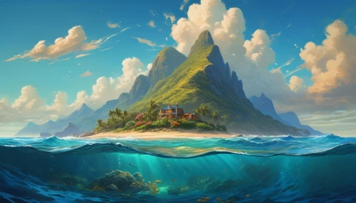 an island far away landscape,floating island,fantasy landscape,the island,flying island,islet,water castle,island of fyn,house of the sea,island of juist,islands,island,floating islands,island suspended,mushroom island,fantasy picture,3d fantasy,world digital painting,summit castle,peninsula,Photography,General,Cinematic