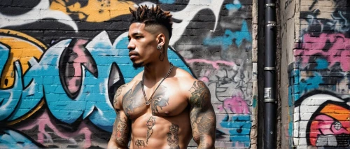 mohawk hairstyle,mohawk,hi-top fade,shirtless,male model,aston,graffiti,havana brown,punk,concrete background,tattoos,pompadour,african american male,black male,tattooed,shoreditch,torso,street artist,with tattoo,fitzroy,Art,Artistic Painting,Artistic Painting 51
