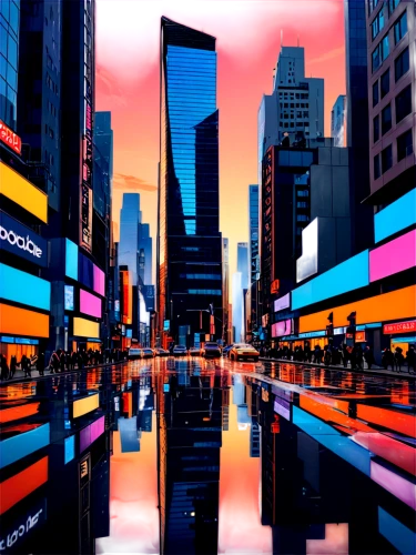 colorful city,cityscape,world digital painting,time square,futuristic landscape,panoramical,city scape,metropolis,virtual landscape,digiart,times square,3d background,fantasy city,city lights,citylights,digitalart,computer art,shinjuku,intense colours,colorful light,Illustration,Black and White,Black and White 05