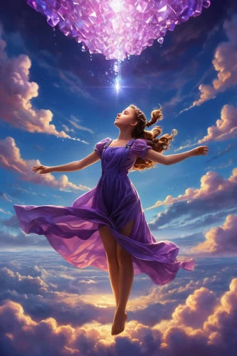 fairies aloft,fantasy picture,la violetta,fairy galaxy,astral traveler,flying girl,flying seed,falling star,magical,sky rose,purple,crown chakra,rapunzel,mystical portrait of a girl,flying seeds,fantasia,skyflower,fantasy art,heliosphere,rosa 'the fairy,Photography,Artistic Photography,Artistic Photography 15