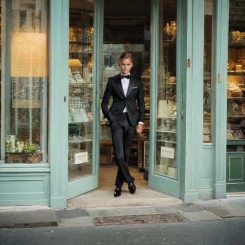 paris shops,men's suit,wedding suit,navy suit,suit trousers,aristocrat,gentlemanly,paris cafe,formal guy,shopwindow,woman in menswear,gentleman,suit,harrods,napoleon iii style,boutique,store window,full length,tilda,shop-window