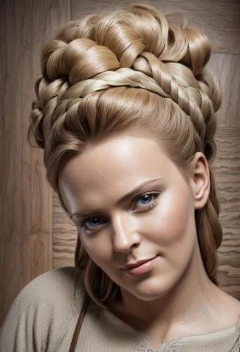 artificial hair integrations,french braid,braiding,updo,chignon,braid,sigourney weave,hairdressing,hairstyler,hairstyle,hairstylist,retouching,milkmaid,bow-knot,braids,princess leia,braided,blonde woman,beauty salon,russian folk style