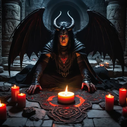 devil,black candle,pagan,offering,satan,candlemaker,ritual,death god,black angel,paganism,angel of death,pentagram,summon,daemon,occult,sacrifice,flickering flame,candle wick,vax figure,lucifer,Illustration,American Style,American Style 07