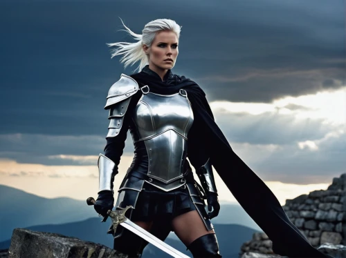 female warrior,dark elf,warrior woman,swordswoman,witcher,cosplay image,nordic,tiber riven,silver,charlize theron,silver arrow,strong woman,knight armor,crusader,strong women,hard woman,fantasy warrior,norse,heroic fantasy,wind warrior,Art,Artistic Painting,Artistic Painting 23