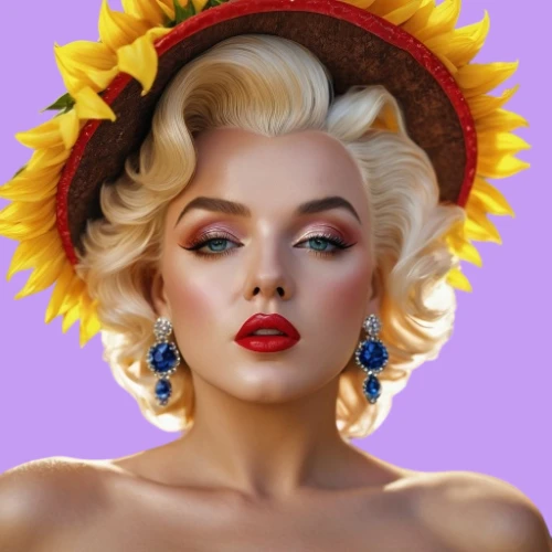 marylyn monroe - female,marilyn,vintage makeup,yellow sun hat,marylin monroe,popart,retro woman,retro pin up girl,merilyn monroe,retro pin up girls,retro women,flower hat,vintage woman,sun hat,retro girl,pin up girl,pin-up girl,edit icon,pin-up model,pin up