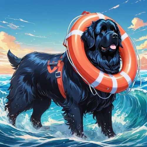 dog illustration,water dog,dog in the water,safety buoy,flat-coated retriever,lifejacket,portuguese water dog,blue picardy spaniel,giant schnauzer,rescue dog,gordon setter,life buoy,buoy,boats and boating--equipment and supplies,picardy spaniel,leonberger,black russian terrier,rescue dogs,life raft,tugboat,Illustration,Japanese style,Japanese Style 03