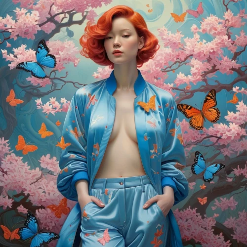 blue birds and blossom,magnolia,julia butterfly,secret garden of venus,cupido (butterfly),ginger blossom,blue butterflies,yulan magnolia,han thom,holly blue,jasmine blue,flora,spring blossom,ulysses butterfly,tilda,fantasy art,japanese cherry,laurel cherry,fantasy portrait,orange blossom,Photography,General,Cinematic