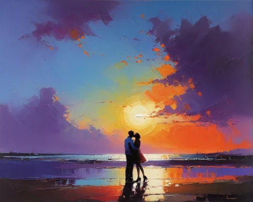 loving couple sunrise,romantic scene,young couple,couple silhouette,beach landscape,two people,evening atmosphere,sunset beach,honeymoon,sunset,dancing couple,sea landscape,man at the sea,amorous,oil painting on canvas,oil painting,love in the mist,romantic portrait,art painting,vintage couple silhouette,Conceptual Art,Sci-Fi,Sci-Fi 22