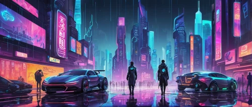 cyberpunk,cityscape,neon arrows,sci fiction illustration,futuristic landscape,pedestrian,walking in the rain,pedestrians,futuristic,dystopian,in the rain,colorful city,tokyo city,cities,cg artwork,rainy,neon,would a background,city highway,neon lights,Unique,Design,Sticker