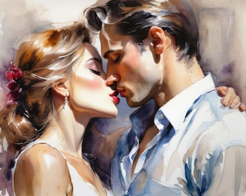 romantic portrait,amorous,kissing,young couple,romantic scene,dancing couple,hot love,vintage boy and girl,art painting,latin dance,tenderness,honeymoon,watercolor painting,cheek kissing,photo painting,beautiful couple,love couple,couple in love,courtship,vintage man and woman,Illustration,Paper based,Paper Based 11