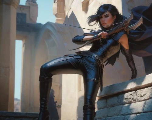 assassin,vax figure,swordswoman,raven rook,male elf,widow,huntress,cg artwork,violinist,fantasia,assassins,violinist violinist,solo violinist,woman playing violin,tower flintlock,heroic fantasy,dodge warlock,figure of justice,mercenary,female warrior