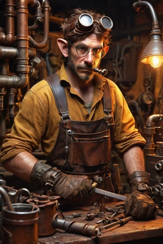 blacksmith,mechanic,tinsmith,craftsman,watchmaker,metalsmith,steampunk,gunsmith,repairman,bicycle mechanic,technician,tradesman,a carpenter,engineer,steelworker,woodworker,gas welder,plumber,clockmaker,car mechanic,Unique,3D,Modern Sculpture