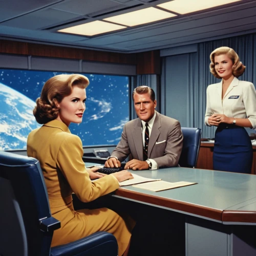 atomic age,space tourism,satellite express,passengers,cosmonautics day,earth station,women in technology,videoconferencing,flight attendant,stewardess,voyager golden record,lost in space,video conference,supersonic transport,human resources,space travel,switchboard operator,consulting room,board room,boardroom,Photography,General,Realistic