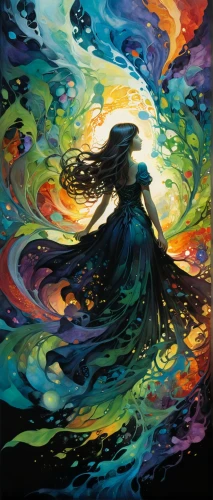 fantasia,whirling,swirling,the wind from the sea,aura,fairy peacock,dancing flames,rusalka,oil painting on canvas,dance with canvases,peacock,astral traveler,flowing,whirlwind,maelstrom,psychedelic art,shamanic,siren,aurora,aurora-falter,Illustration,Realistic Fantasy,Realistic Fantasy 04