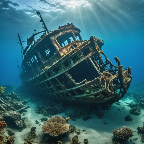 sunken ship,sunken boat,shipwreck,the wreck of the ship,ship wreck,shipwreck beach,ocean underwater,boat wreck,abandoned boat,sunken church,underwater landscape,the wreck,underwater diving,the bottom of the sea,sea fantasy,underwater playground,underwater world,scuba diving,submerged,ocean floor,Photography,General,Realistic