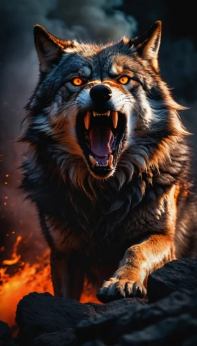 howling wolf,werewolf,wolf,wolf hunting,roaring,wolves,howl,to roar,snarling,feral,fury,anger,werewolves,roar,scar,furious,angry,wolf down,fire background,photoshop manipulation,Illustration,American Style,American Style 02