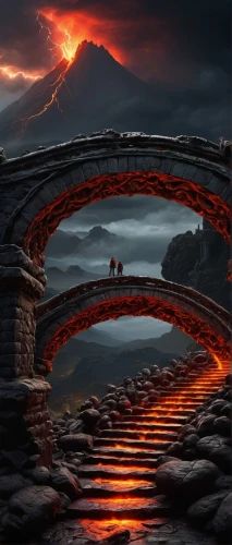 dragon bridge,devil's bridge,lava,door to hell,lava river,volcanic landscape,mount etna,lava cave,volcano,bridge arch,volcanic,volcanism,tied-arch bridge,ring of fire,magma,volcanos,vesuvius,arch bridge,volcanoes,volcanic field,Art,Classical Oil Painting,Classical Oil Painting 29