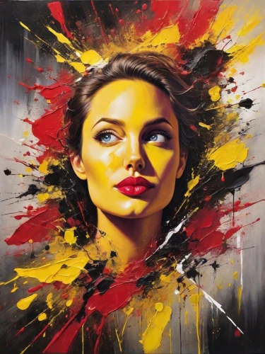 oil painting on canvas,art painting,painting technique,oil painting,italian painter,painter,meticulous painting,gold paint stroke,art paint,painting,effect pop art,red yellow,woman face,woman's face,glass painting,abstract painting,world digital painting,acrylic paints,cool pop art,artist,Digital Art,Impressionism