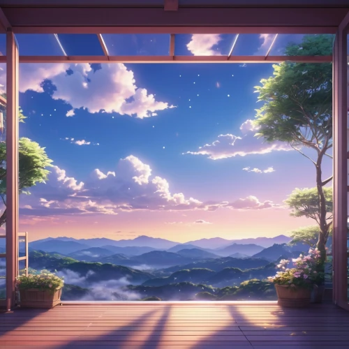 bedroom window,window to the world,landscape background,window curtain,dusk background,scenery,beauty scene,sakura background,background screen,window,beautiful frame,the scenery,screen background,windows,roof landscape,window view,window covering,window sill,evening atmosphere,cartoon video game background,Photography,General,Realistic