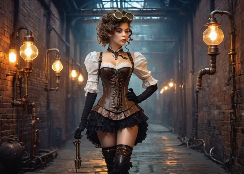 steampunk,victorian style,victorian lady,gothic fashion,steampunk gears,corset,clockmaker,barmaid,gothic woman,gothic portrait,victorian fashion,cosplay image,bodice,gothic dress,girl in a historic way,fantasy picture,victorian,gothic style,fairy tale character,fantasy art,Illustration,Realistic Fantasy,Realistic Fantasy 39