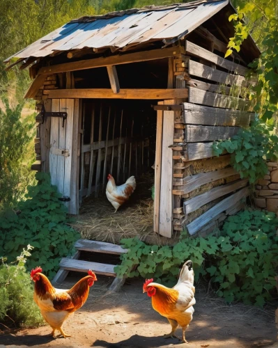 a chicken coop,chicken coop,chicken coop door,chicken yard,backyard chickens,chicken farm,chickens,chicken run,winter chickens,laying hens,red hen,farmyard,free range chicken,vintage rooster,domestic chicken,dwarf chickens,farm hut,barnyard,cockerel,rural style,Art,Artistic Painting,Artistic Painting 42