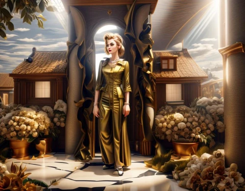 goddess of justice,mary-gold,joan of arc,athena,cleopatra,fantasy picture,the threshold of the house,priestess,golden autumn,rapunzel,gold castle,artemisia,the prophet mary,queen cage,golden apple,ancient egyptian girl,golden frame,cg artwork,golden crown,golden light
