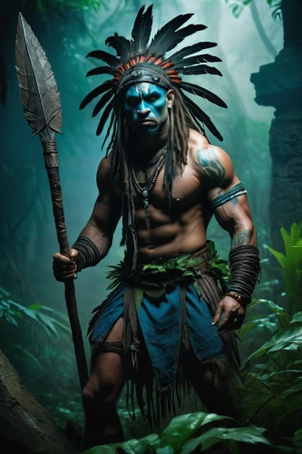 barbarian,aztec,tribal chief,shaman,warrior east,raider,polynesian,predator,warlord,wind warrior,the warrior,fantasy warrior,warrior,aborigine,chief,lone warrior,tribal,shamanic,shamanism,sea god,Illustration,American Style,American Style 02