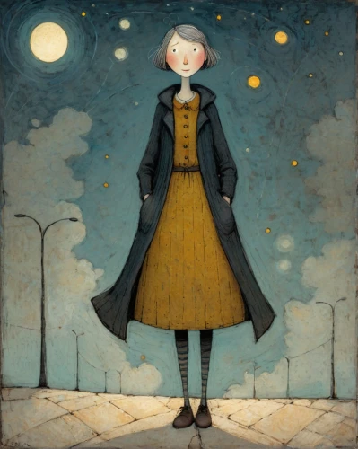 girl in a long,the girl in nightie,overcoat,winter dress,girl with speech bubble,long coat,black coat,lamplighter,a girl in a dress,moon phase,woman walking,the girl at the station,woman with ice-cream,mystical portrait of a girl,a pedestrian,girl with bread-and-butter,astronomer,mari makinami,moonlit night,old coat,Art,Artistic Painting,Artistic Painting 49