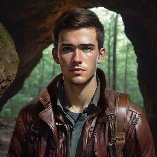 newt,biologist,portrait background,jack rose,farmer in the woods,lukas 2,leather jacket,cave man,hiker,forest man,star-lord peter jason quill,woodsman,male elf,ranger,peter i,park ranger,river pines,wood background,the wanderer,digital compositing