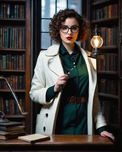 librarian,female doctor,clue and white,reading glasses,overcoat,book glasses,bookworm,woman in menswear,professor,women's novels,investigator,secretary,trench coat,bookkeeper,biologist,business woman,scholar,bibliology,theoretician physician,daisy jazz isobel ridley,Illustration,Paper based,Paper Based 02