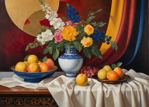 still life of spring,summer still-life,still-life,fruit bowl,still life,floral composition,sunflowers in vase,bowl of fruit,still life elegant,tea still life with melon,autumn still life,oranges,vase,fruit basket,bowl of fruit in rain,oil painting,basket of fruit,meticulous painting,fruit plate,snowy still-life,Art,Artistic Painting,Artistic Painting 46