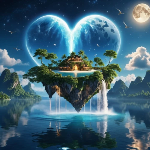 fantasy picture,love earth,mother earth,fantasy landscape,fairy world,islet,tree heart,the heart of,loveourplanet,nature love,landscape background,fantasy art,3d fantasy,flying island,floating islands,heart chakra,dream world,tree of life,floating island,land love