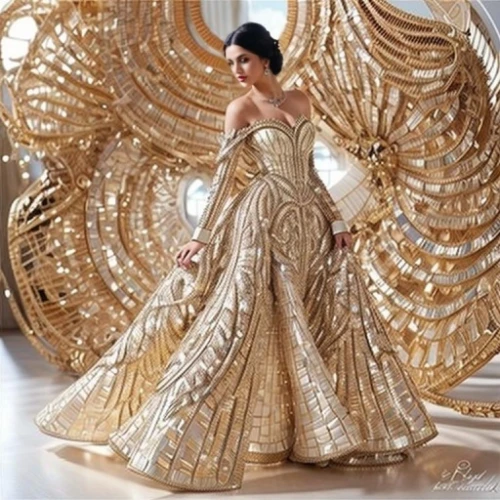 golden weddings,haute couture,evening dress,ball gown,wedding gown,bridal dress,indian bride,harpist,bollywood,miss vietnam,quinceanera dresses,fashion design,gold ornaments,gold foil 2020,elegance,bridal party dress,dress form,gold filigree,gold spangle,queen cage
